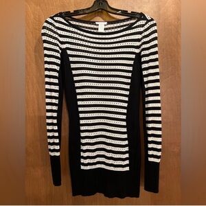 Cache Black and Off White Striped Sweater Tunic
